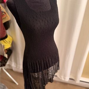 90s Black High-Low Sleeveless Sheer Top